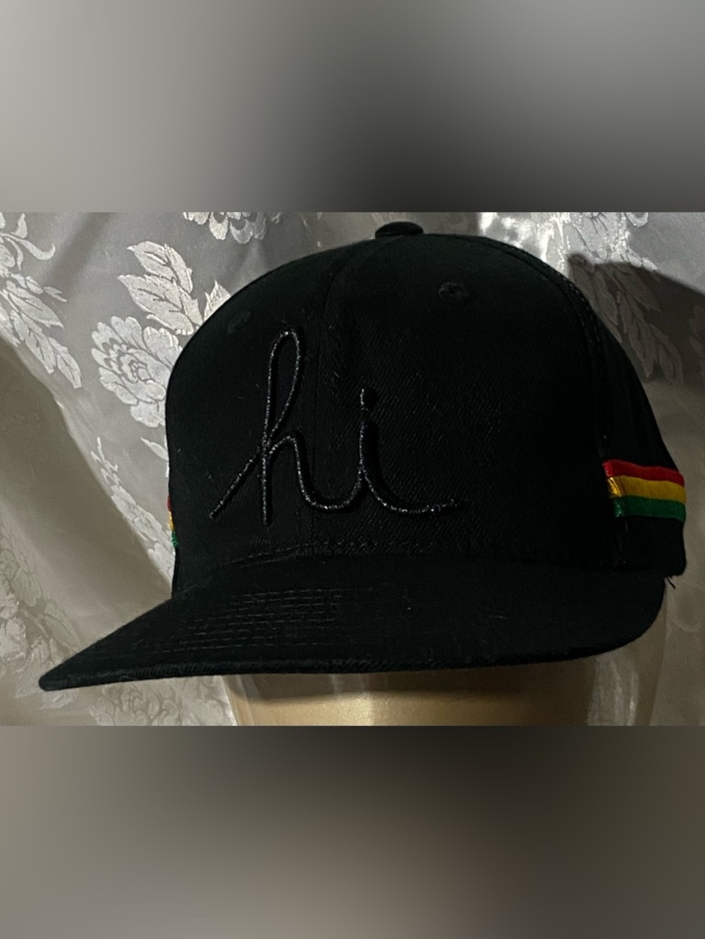 Rastaclat Snapback Hat Black “Hi” Script Rasta Stripe Cap